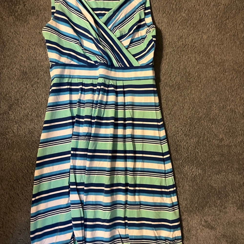 Lands' End Green and Blue Sleeveless V-Neck Sundress